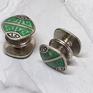 Vintage Kum-A-Part Green Enamel Cufflinks Art Deco PAT 1923